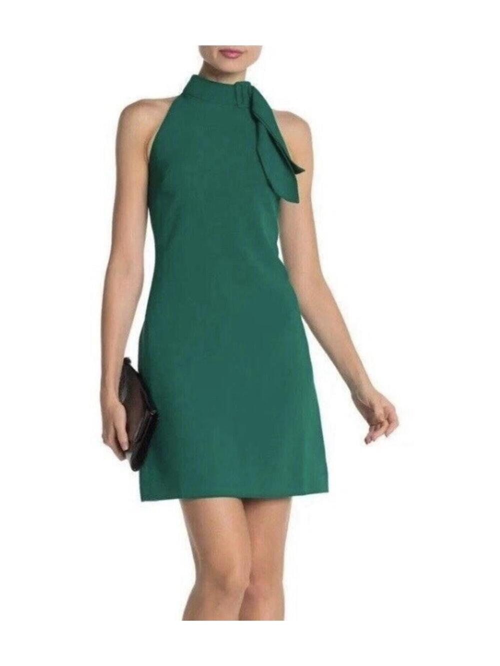 VINCE CAMUTO NWT WOMENS CREPE BUCKLE HALTER SHIFT DRESS IN GREEN-SIZE 10
